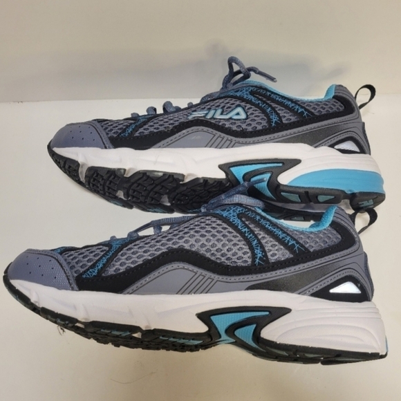 Fila Windshift Gray Scuba Blue Breathable Running Sneaker Women's Size 6 - Picture 2 of 8